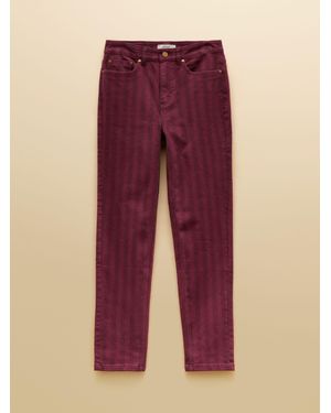 Joules Burgundy Striped Slim Straight Mid Rise Jeans - Purple