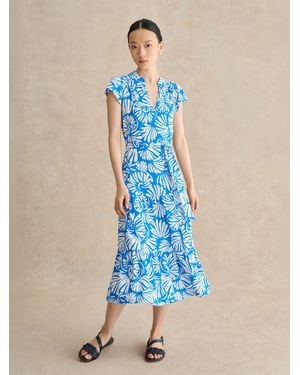 Hobbs Petite Nadine V-Neck Jersey Flutter Sleeve Midi Dress - Blue