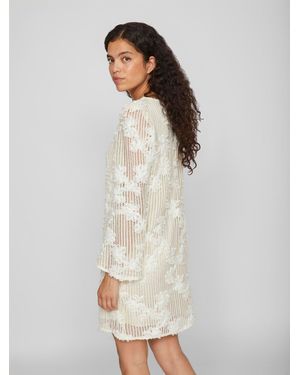 Vila Long Sleeve Embroidered Dress - White