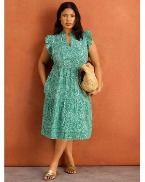 Live Unlimited Print Pintuck Knee Length Dress - Blue