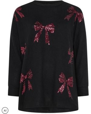 Yours Curve Sequin Bow Sweatshirt - Black
