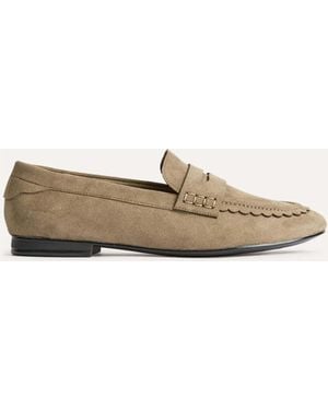 Linzi Wren Wide Fit Suede Leather Penny Style Loafers - Natur