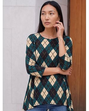 Roman Jacquard Print Tunic Top - Blue
