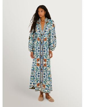 FARM Rio Flora Tile Off- Maxi Dress - Blue