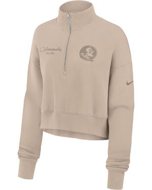Nike Florida State Neutral Stance Collection Phoenix College Oversized Cropped 1/4-Zip Crew - Natural