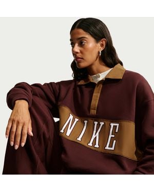 Nike Studio Fleece Medium Weight Oversized Rugby Sweatshirt - Brown