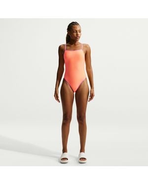 Nike Swim Ripple Texture Squareneck One Piece - Red
