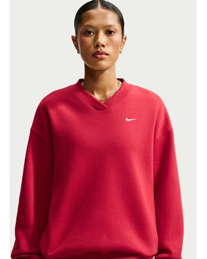 Nike Studio Fleece Medium Weight Oversized V-Neck Top - Red