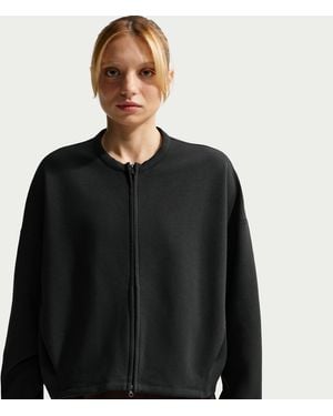 Nike 24.7 Impossiblysoft Dri-Fit Oversized Crew-Neck Full-Zip Top - Black