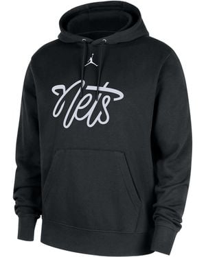 Nike Brooklyn Nets Club Fleece Pullover Hoodie - Black