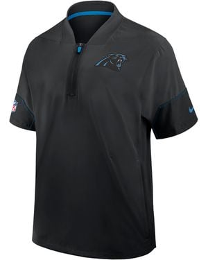 Nike Carolina Panthers Sideline Coach Nfl 1/2-Zip Short-Sleeve Hooded Jacket - Black