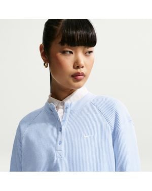Nike Sportswear Chill Waffle Oversized Long-Sleeve Henley Top - Blue