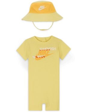 Nike Graphic Cotton Romper and Bucket Hat Set - Yellow