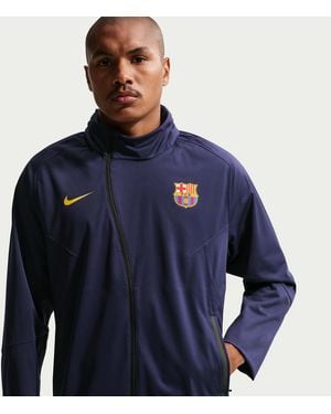 Nike Fc Barcelona Strike Shield Soccer Hooded Rain Jacket - Blue