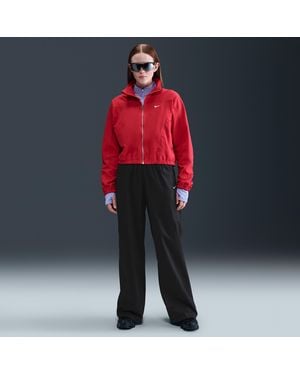 Nike Sportswear Chill Poplin High-Waisted Loose Open-Hem Trousers - Red