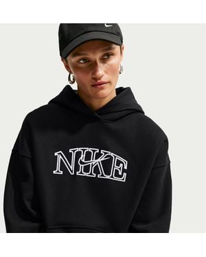 Nike Studio Fleece Medium Weight Oversized Pullover Logo Hoodie - Black