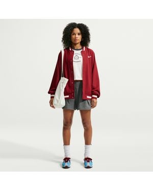 Nike Studio Fleece Lightweight "French Terry" High-Rise Pleated Shorts - Red