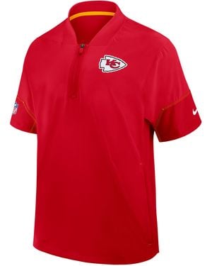 Nike Kansas City Chiefs Sideline Coach Nfl 1/2-Zip Short-Sleeve Hooded Jacket - Red