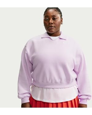 Nike Studio Fleece Medium Weight Oversized Cropped Polo - Purple