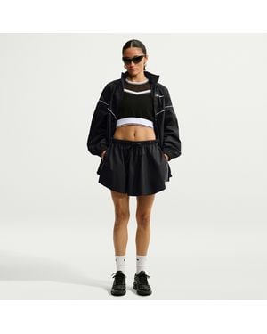 Nike Sportswear Mid-Rise Scalloped-Trim Poplin Skirt - Black