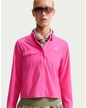 Nike Acg "Aireez" Button-Up Long-Sleeve Trail Running Top - Pink