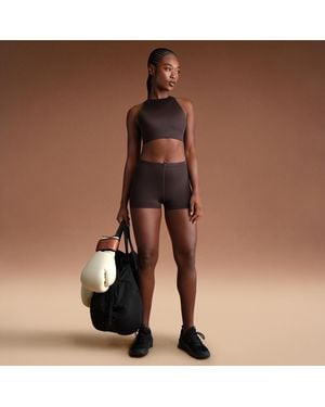 Nike 'Sskims Shine Mid-Rise 2" Boyshorts With Drawcord - Brown