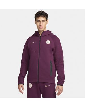 Nike Felpa da calcio con cappuccio e zip a tutta lunghezza paris saint-germain tech fleece windrunner - Viola