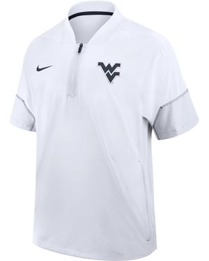 Nike West Virginia Sideline Coach College 1/2-Zip Short-Sleeve Hooded Jacket - Blue