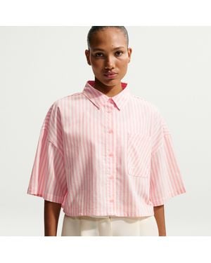 Nike Sportswear Chill Poplin Oversized Striped Top - Pink