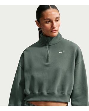 Nike Studio Fleece Weight Oversized 1/4-Zip Cropped Top - Green