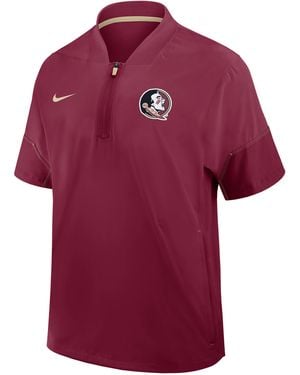 Nike Florida State Sideline Coach College 1/2-Zip Short-Sleeve Hooded Jacket - Red