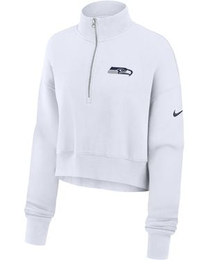 Nike Seattle Seahawks Primetime Phoenix Nfl Oversized Cropped 1/4-Zip Crew - Blue