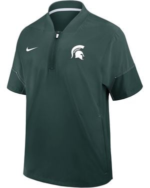Nike Michigan State Sideline Coach College 1/2-Zip Short-Sleeve Hooded Jacket - Green