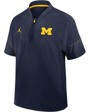 Nike Michigan Sideline Coach Brand College 1/2-Zip Short-Sleeve Hooded Jacket - Blue
