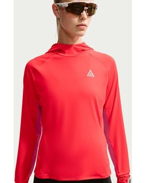 Nike Acg Uv-Resistant Hooded Trail Running Mid-Layer Top - Red