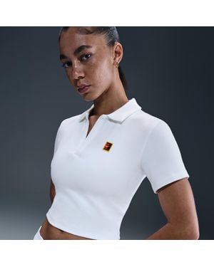 Nike Court Heritage Short-Sleeve Cropped Tennis Polo - White