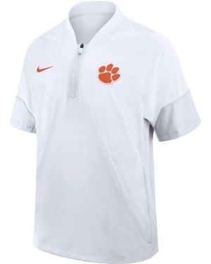 Nike Clemson Sideline Coach College 1/2-Zip Short-Sleeve Hooded Jacket - White