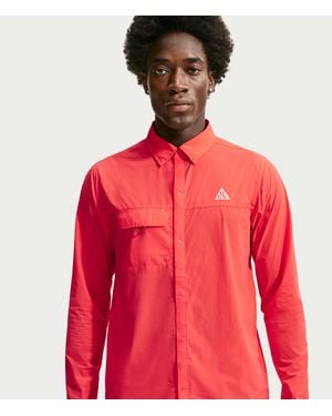 Nike Acg "Aireez" Long-Sleeve Button-Up Trail Running Top - Red