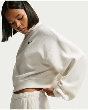 Nike Studio Fleece Medium Weight Plush Oversized 1/4-Zip Cropped Top - White