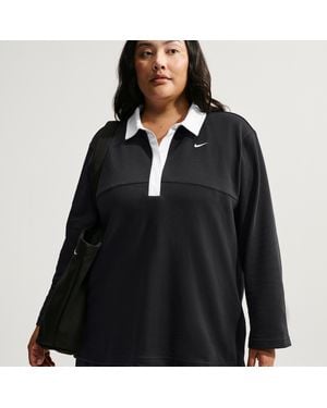 Nike Sportswear Oversized Long-Sleeve Polo (Plus Size) - Black