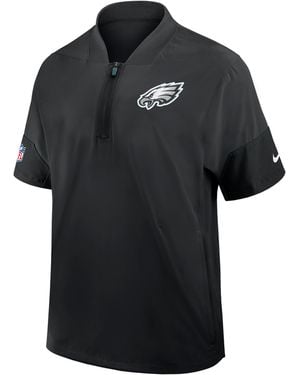 Nike Philadelphia Eagles Sideline Coach Nfl 1/2-Zip Short-Sleeve Hooded Jacket - Black