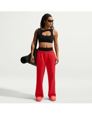 Nike Studio Fleece Sport Dri-Fit Mid-Rise Open-Hem Pants - Red