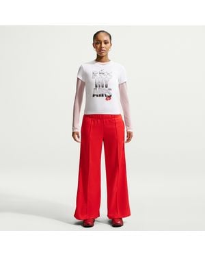 Nike Mid-Rise Wide-Leg Tracksuit Bottoms - Red