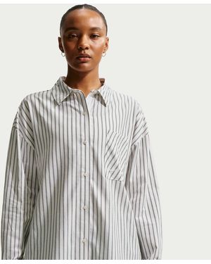 Nike Sportswear Chill Poplin Oversized Woven Long-Sleeve Striped Top - Gray