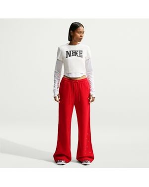 Nike Studio Fleece Medium Weight Mid-Rise Wide-Leg Pants - Red