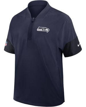 Nike Seattle Seahawks Sideline Coach Nfl 1/2-Zip Short-Sleeve Hooded Jacket - Blue