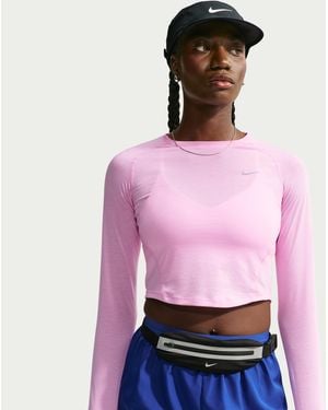 Nike Tempo Dri-Fit Cropped Long-Sleeve Running Top - Pink