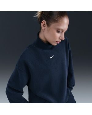 Nike Sportswear Phoenix Plush Cozy Fleece Oversized Mock-Neck Top - Blue