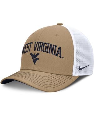 Nike West Virginia Primetime Arched Dri-Fit College Trucker Adjustable Hat - Natural