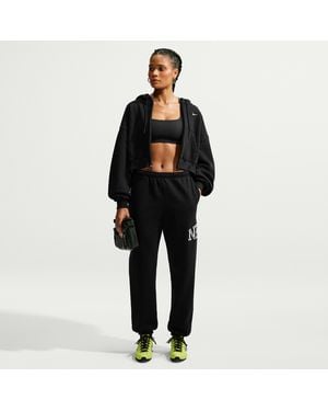Nike Studio Fleece Medium Weight Oversized Cuffed Logo Pants - Black